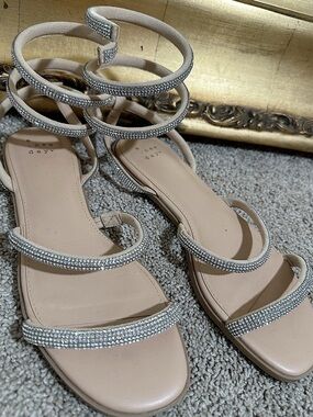 A New Day Target Natural Tan & Silver Rhinestone Wrap Sandals Size 7